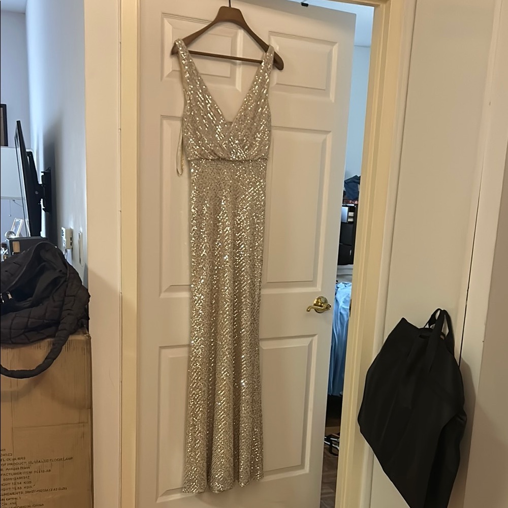 Jenny yoo Elegant Silver Sequin Evening Gown